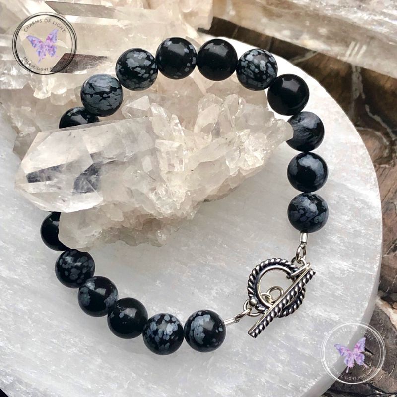 Snowflake Obsidian Healing Bracelet With Silver Toggle Clasp